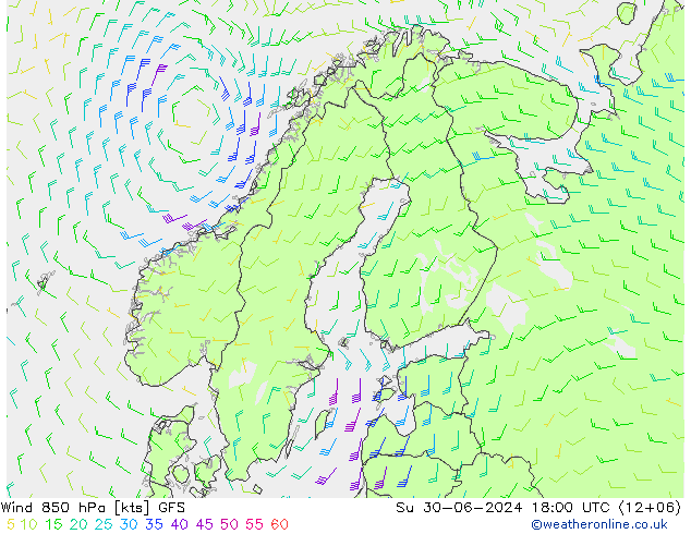 Wind 850 hPa GFS zo 30.06.2024 18 UTC