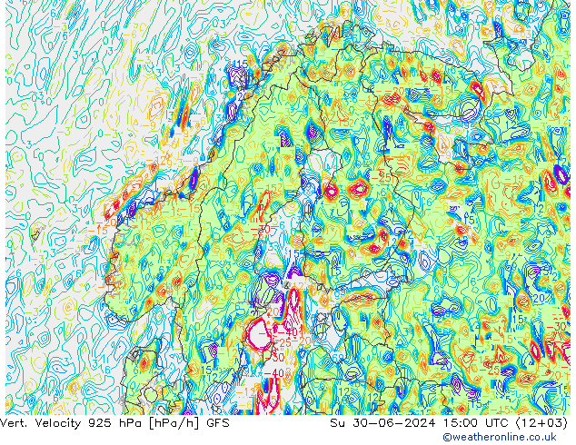 Vert. Velocity 925 hPa GFS 星期日 30.06.2024 15 UTC
