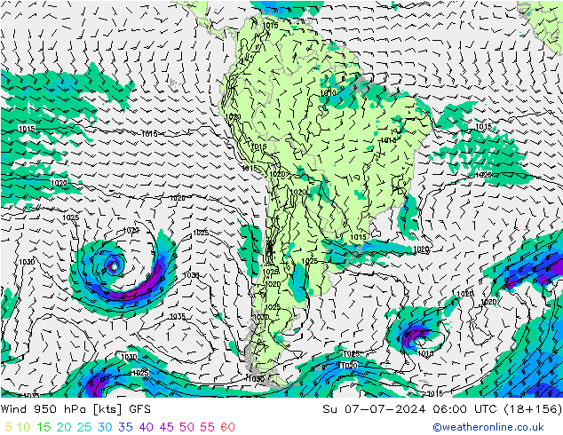 Wind 950 hPa GFS zo 07.07.2024 06 UTC