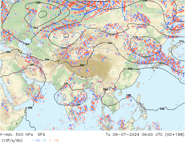 V-Adv. 500 hPa GFS di 09.07.2024 06 UTC