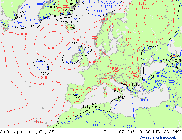 地面气压 GFS 星期四 11.07.2024 00 UTC