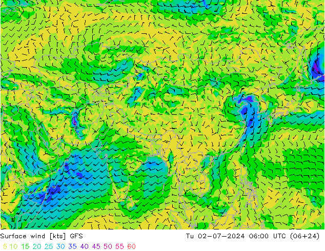 Wind 10 m GFS di 02.07.2024 06 UTC