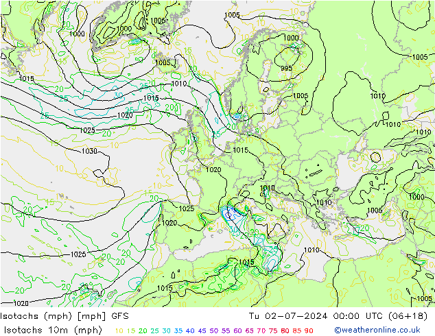 Isotachen (mph) GFS di 02.07.2024 00 UTC