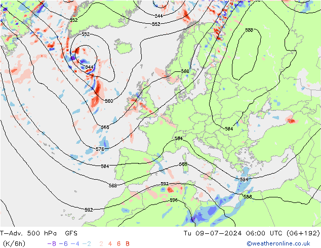 T-Adv. 500 hPa GFS di 09.07.2024 06 UTC