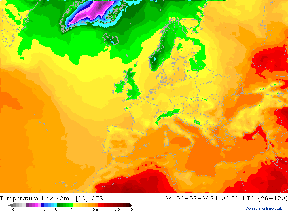 Min.temperatuur (2m) GFS za 06.07.2024 06 UTC