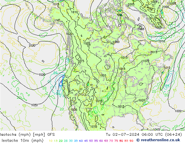 Isotachen (mph) GFS di 02.07.2024 06 UTC