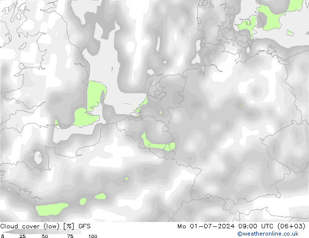 Bewolking (Laag) GFS ma 01.07.2024 09 UTC
