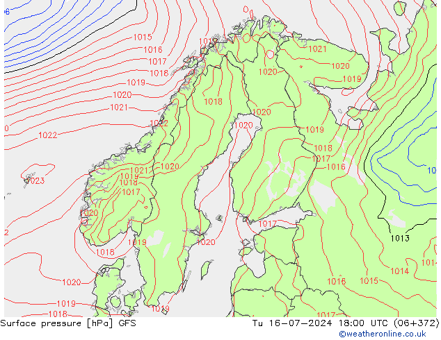 地面气压 GFS 星期二 16.07.2024 18 UTC