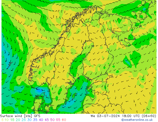 Wind 10 m GFS wo 03.07.2024 18 UTC