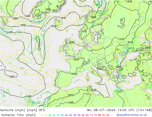 Isotachen (mph) GFS ma 08.07.2024 12 UTC