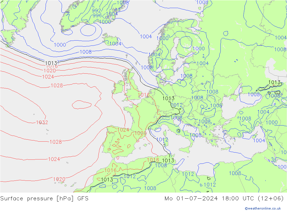 地面气压 GFS 星期一 01.07.2024 18 UTC