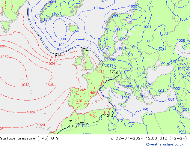 地面气压 GFS 星期二 02.07.2024 12 UTC