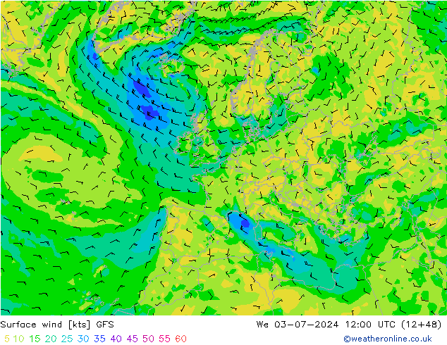 Wind 10 m GFS wo 03.07.2024 12 UTC