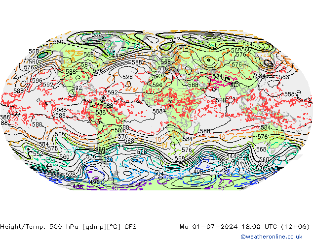 Z500/Rain (+SLP)/Z850 GFS 星期一 01.07.2024 18 UTC