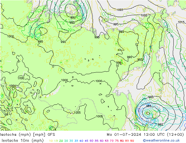 Isotachen (mph) GFS ma 01.07.2024 12 UTC