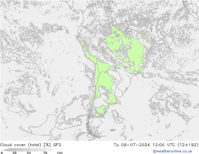 Bewolking (Totaal) GFS di 09.07.2024 12 UTC
