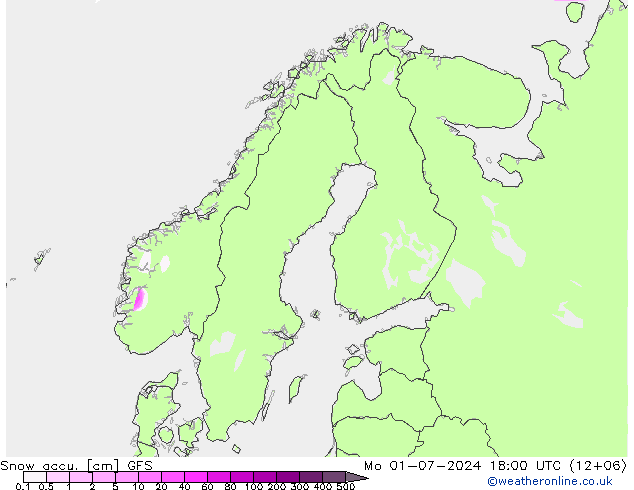 Snow accu. GFS 星期一 01.07.2024 18 UTC