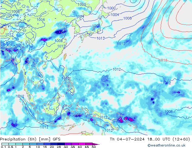 Totale neerslag (6h) GFS do 04.07.2024 00 UTC