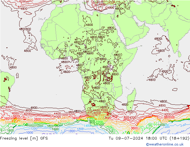 Nulgradenniveau GFS di 09.07.2024 18 UTC