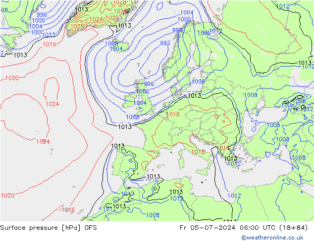 地面气压 GFS 星期五 05.07.2024 06 UTC