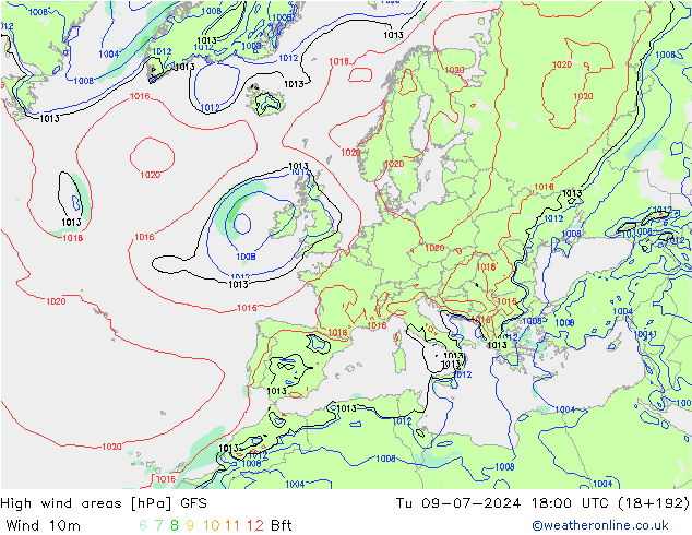 Windvelden GFS di 09.07.2024 18 UTC