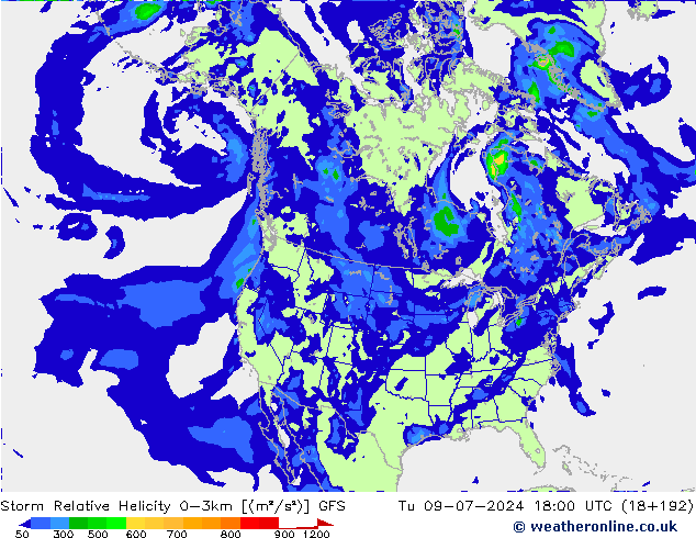 Storm Relative Helicity GFS di 09.07.2024 18 UTC