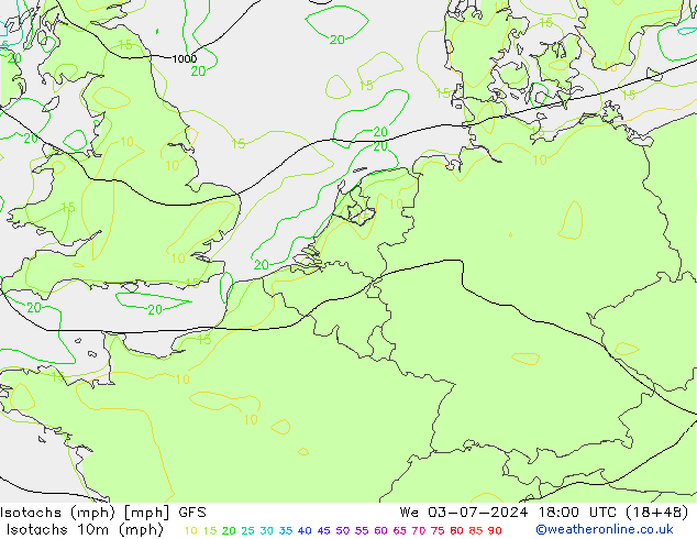 Isotachen (mph) GFS wo 03.07.2024 18 UTC