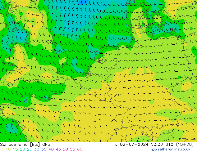 Neerslag 6h/Wind 10m/950 GFS di 02.07.2024 00 UTC