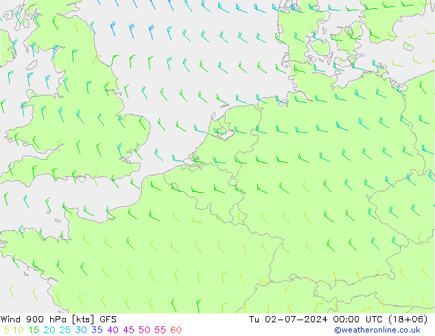 Wind 900 hPa GFS di 02.07.2024 00 UTC
