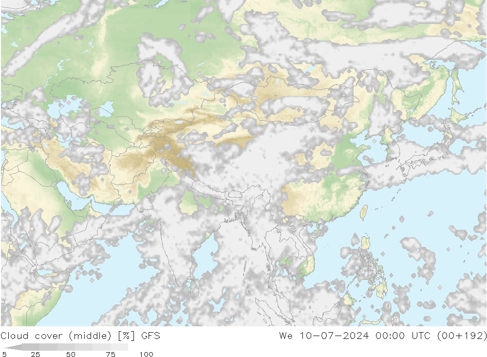Bewolking (Middelb.) GFS wo 10.07.2024 00 UTC