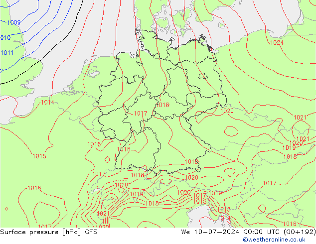 地面气压 GFS 星期三 10.07.2024 00 UTC