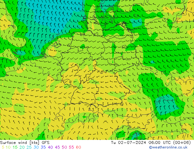 Neerslag 6h/Wind 10m/950 GFS di 02.07.2024 06 UTC
