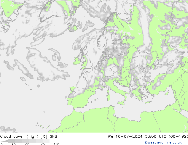 Bewolking (Hoog) GFS wo 10.07.2024 00 UTC