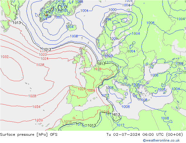 地面气压 GFS 星期二 02.07.2024 06 UTC