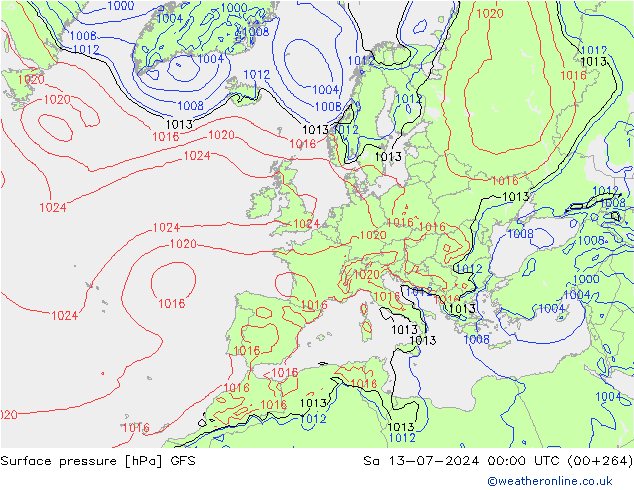 地面气压 GFS 星期六 13.07.2024 00 UTC
