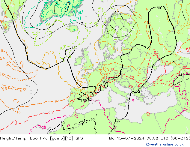 Height/Temp. 850 hPa GFS 星期一 15.07.2024 00 UTC