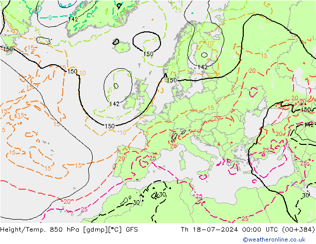 Z500/Rain (+SLP)/Z850 GFS 星期四 18.07.2024 00 UTC