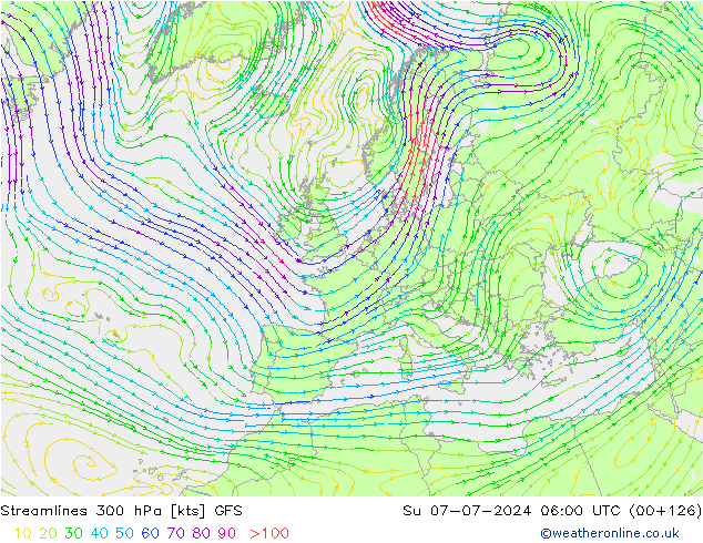 风 300 hPa GFS 星期日 07.07.2024 06 UTC
