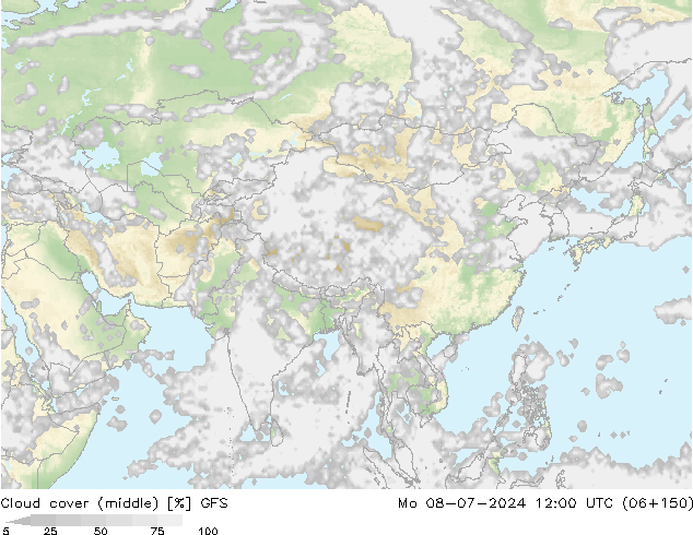 Bewolking (Middelb.) GFS ma 08.07.2024 12 UTC