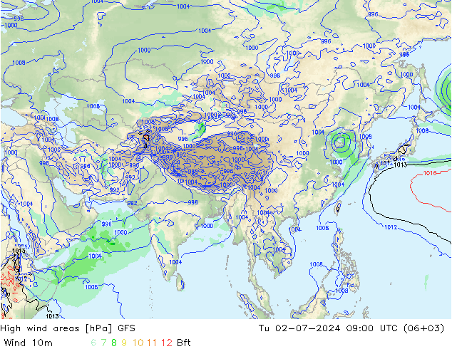Windvelden GFS di 02.07.2024 09 UTC
