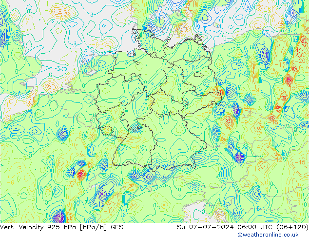Vert. snelheid 925 hPa GFS zo 07.07.2024 06 UTC