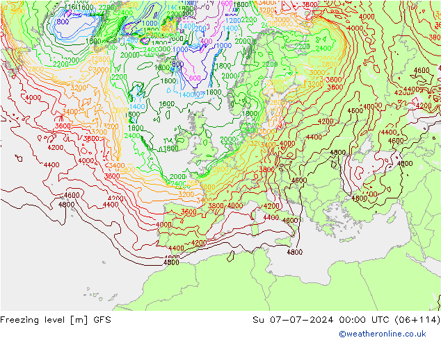 Nulgradenniveau GFS zo 07.07.2024 00 UTC