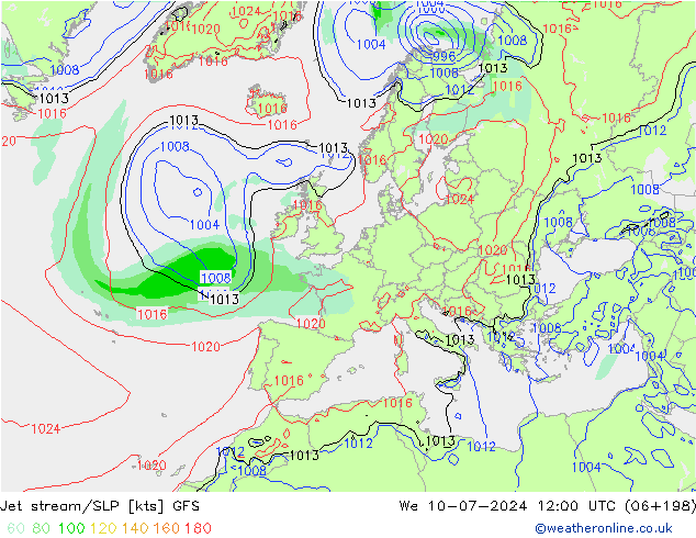 高速氣流/地面气压 GFS 星期三 10.07.2024 12 UTC