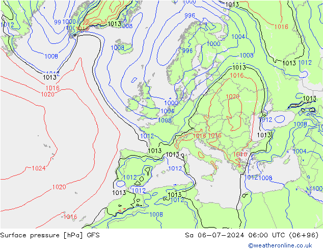 地面气压 GFS 星期六 06.07.2024 06 UTC