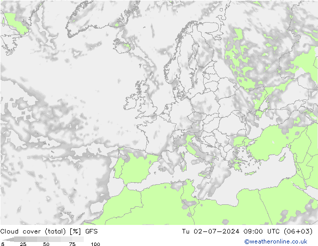 云 (总) GFS 星期二 02.07.2024 09 UTC