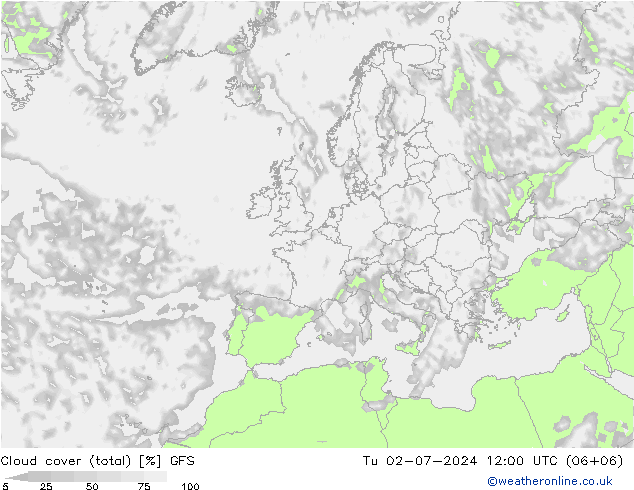 Bewolking (Totaal) GFS di 02.07.2024 12 UTC