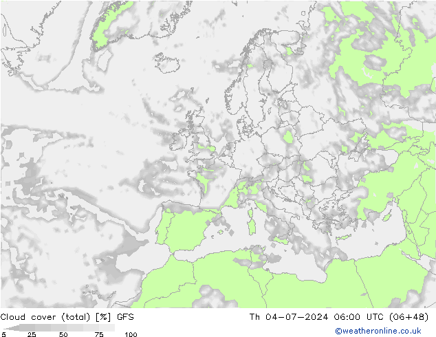 Bewolking (Totaal) GFS do 04.07.2024 06 UTC