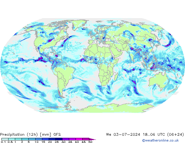 降水量 (12h) GFS 星期三 03.07.2024 06 UTC