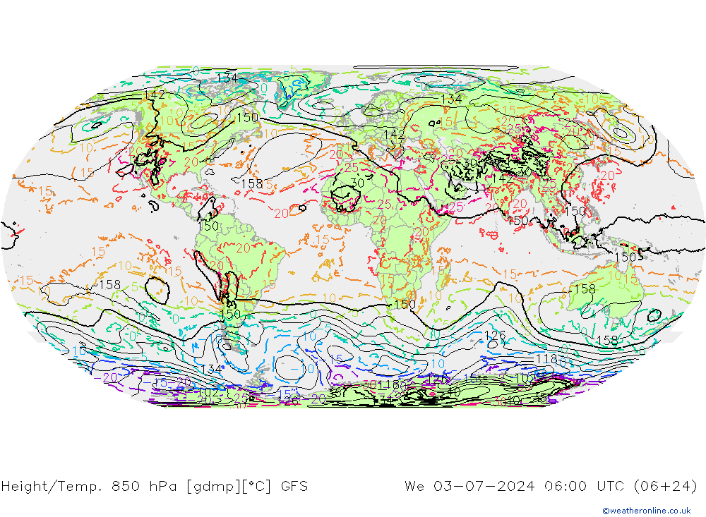 Z500/Rain (+SLP)/Z850 GFS 星期三 03.07.2024 06 UTC