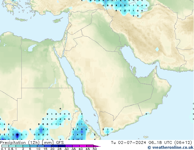 Totale neerslag (12h) GFS di 02.07.2024 18 UTC